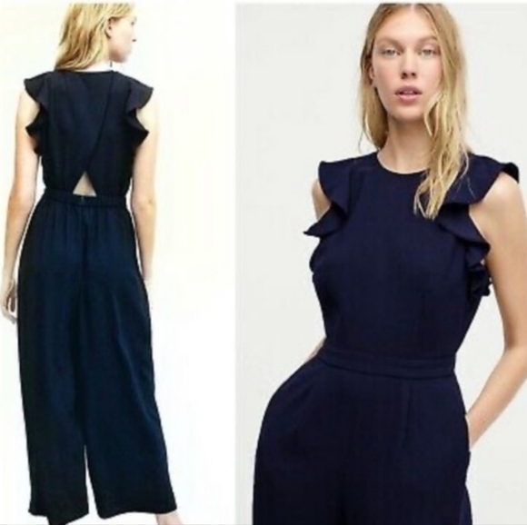 J. Crew Pants - New, J.Crew Navy Sleeveless Ruffle Jumpsuit in 365 Crepe, 10